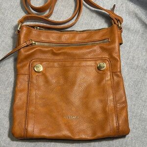 Gussaci Brown faux Leather Crossbody Bag